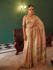 Wholesale Quantity Tissue Silk Floral Buti Woven Saree with Contrast Floral Pallu Order Sample