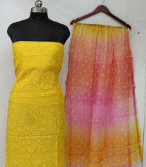 Bulk Price Pure Cotton Kota Doria Chikankari Work Dress Material