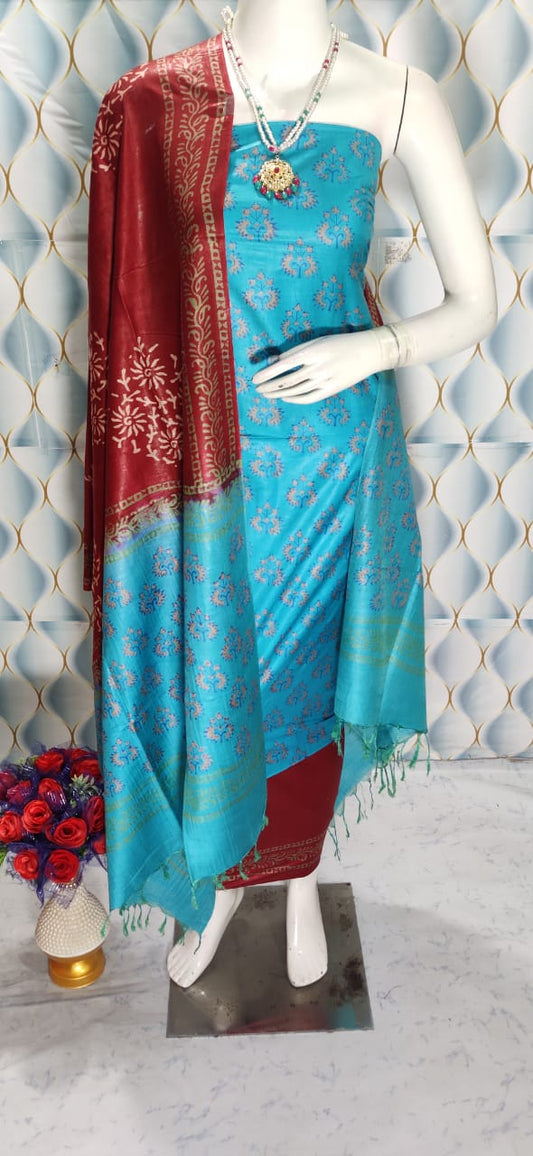 Wholesale Quantity Cotton Silk Blend Dress Material with Printed Design