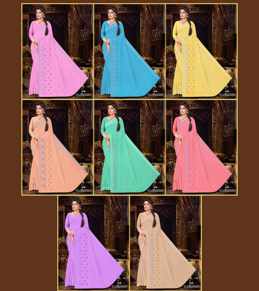 Set of 8 Sarees - Moti Mahal Pure Cotton Embroidered Saree