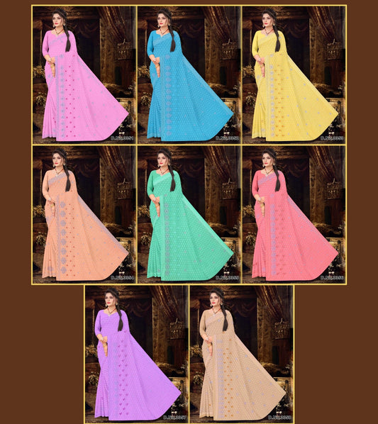 Set of 8 Sarees - Moti Mahal Pure Cotton Embroidered Saree