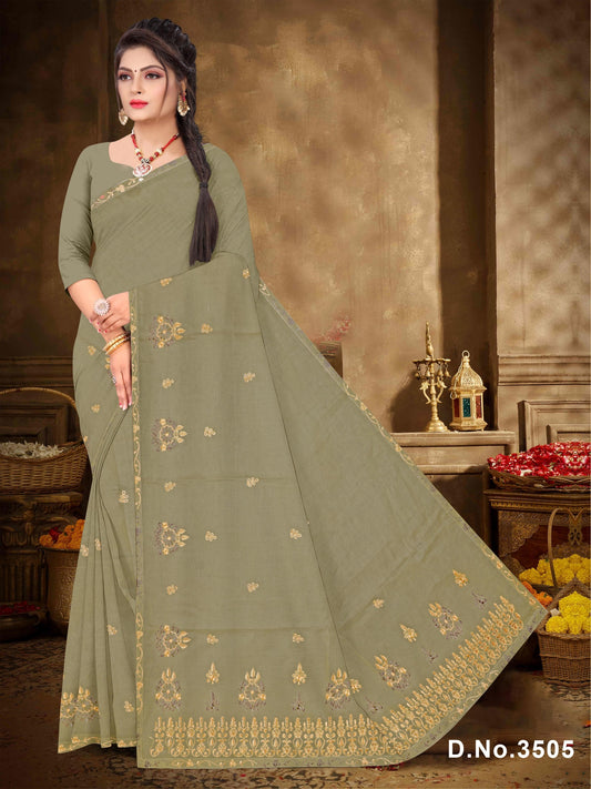 Chiku Special Pure Cotton Embroidered Saree - Set of 8 Sarees