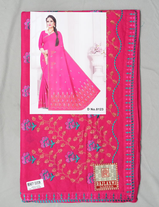 Beauty Queen Pure Cotton Embroidered Saree - Set of 7 Sarees