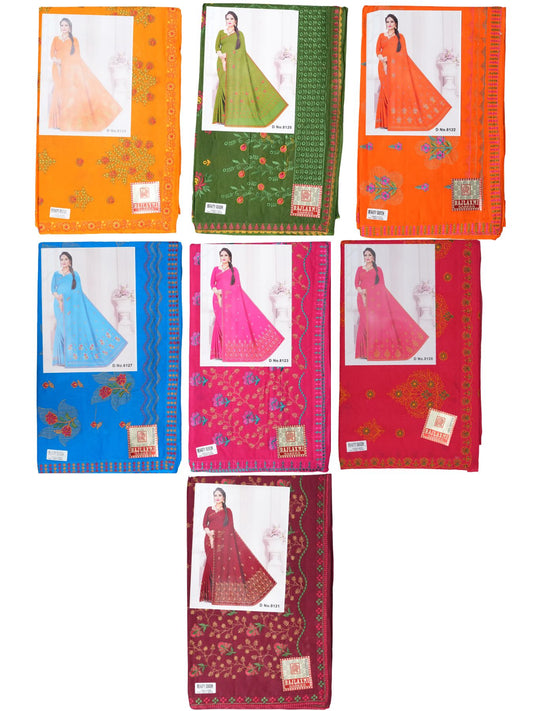 Set of 7 Sarees - Beauty Queen Pure Cotton Embroidered Saree