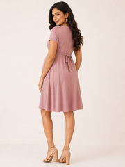 Wholesale PriceDusty Pink 4-Way Poly Lycra Maternity Knee-Length Wrap Dress