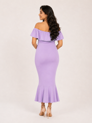 Wholesale Price Lavender 4-Way Poly Lycra Off-Shoulder Maternity Long Midi Dress Order Sample