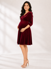 Wholesale Price Burgundy 4-Way Poly Lycra Maternity Short Midi Dress