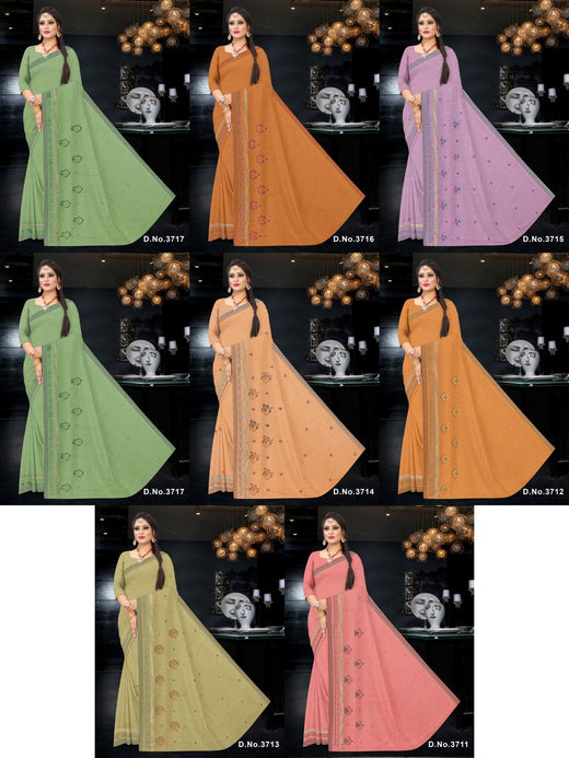 Set of 7 Sarees - Gehna Embroidered Pure Cotton Saree