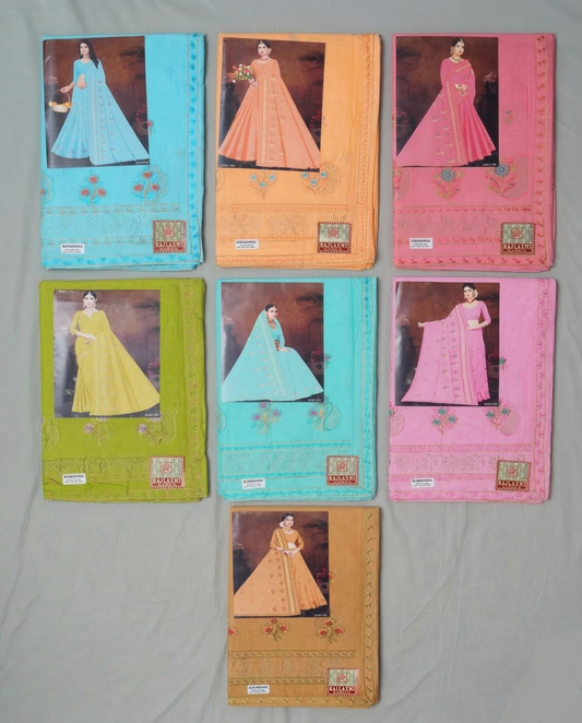 Sindhu Pure Cotton Embroidered Saree - Set of 7 Sarees