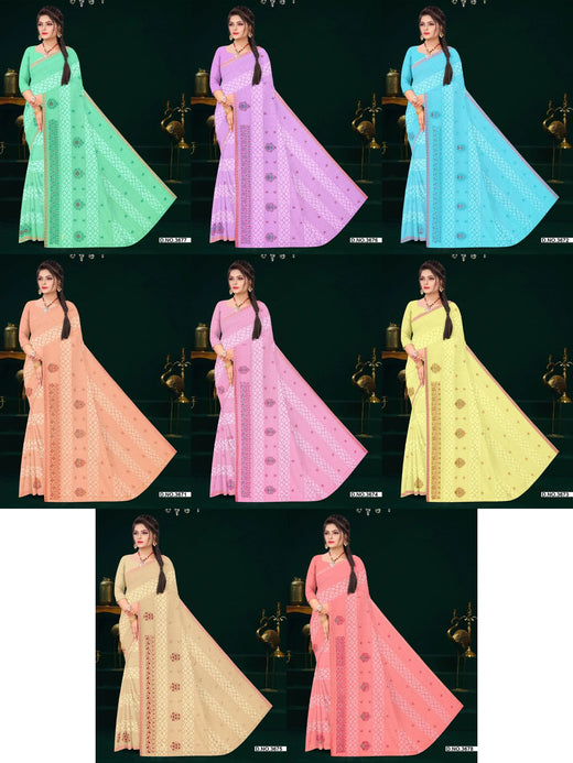 Set of 8 Sarees - Malesiya Pure Cotton Embroidered Saree