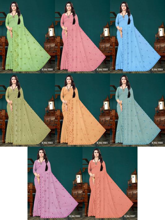 Set of 8 Sarees - Rose Gold Pure Cotton Embroidered Saree