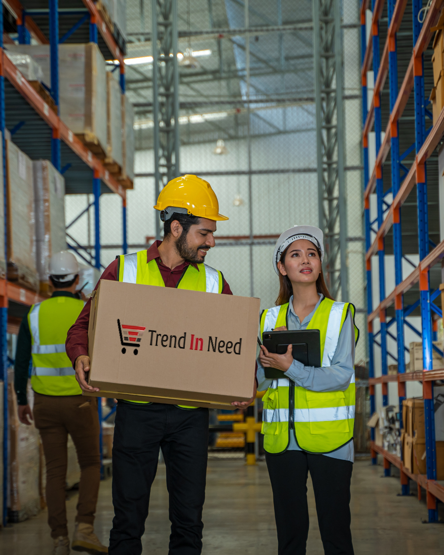 Warehouse team handling Trend In Need wholesale cartons