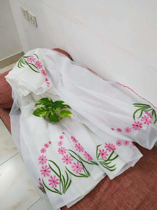 Wholesale Quantity Cotton Kota Doria Embroidered Sarees