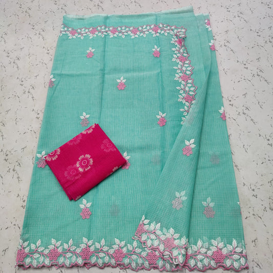 Wholesale Price Embroidered Kota Cotton Saree