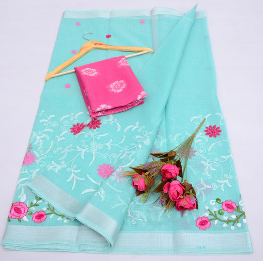 Bulk Quantity Embroidered Work Kota Cotton Mix Saree