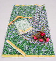 Wholesale Quantity Pure Cotton Kota Saree With Block Printed Design  - Peach Color