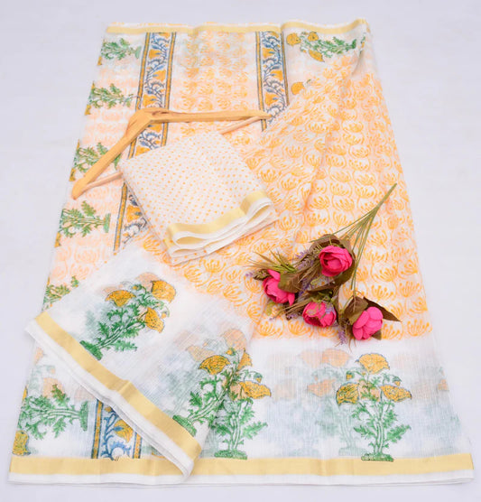 Bulk Quantity Block Printed Kota Cotton Mix Saree