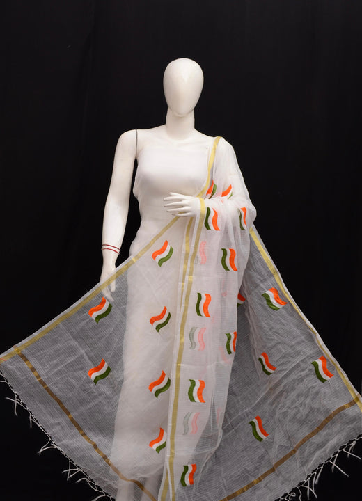 Wholesale Price Kota Doria Cotton Embroidered Dupatta For Independence Day (MOQ 25 Dupatta)