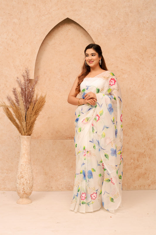 Wholesale Quantity Organza Silk Hand-Painted Saree