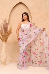 Wholesale Quantity Organza Silk Hand-Painted Saree Order Sample
