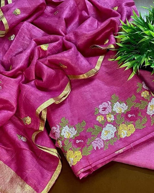 Wholesale Quantity Embroidery Work Cotton Linen Dress Material