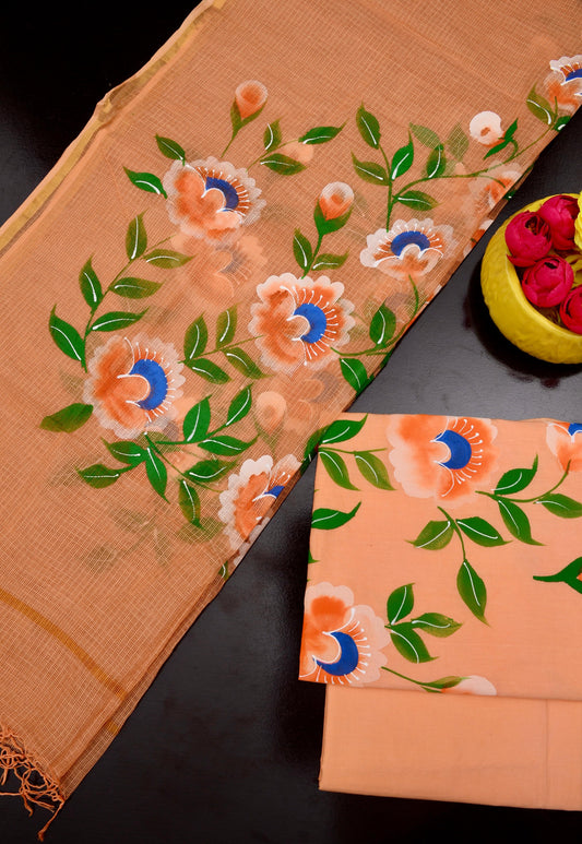 Bulk Quantity Pure Cotton Hand Painted Dress Material With Kota Doria Dupatta Order Sample