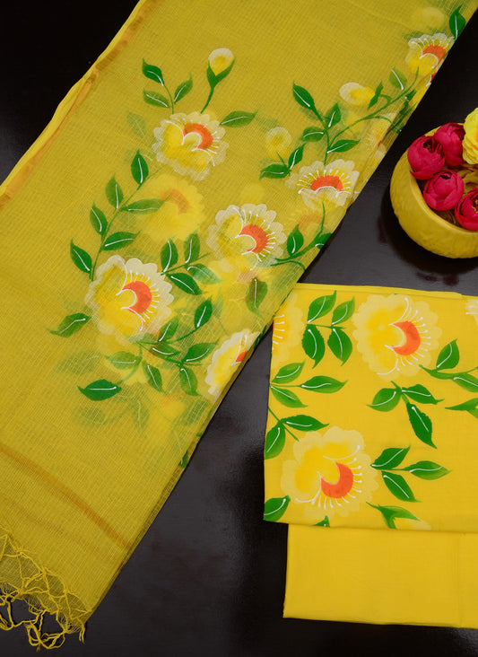 Bulk Quantity Pure Cotton Hand Painted Dress Material With Kota Doria Dupatta Order Sample