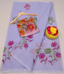 Wholesale Quantity Kota Doria Floral Embroidered Saree  -  Pinkish Red Color