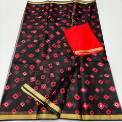 Wholesale Quantity Pure Silk Kota Doria Hand Bandhej Saree - Red Color