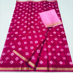 Wholesale Quantity Pure Silk Kota Doria Hand Bandhej Saree - Red Color