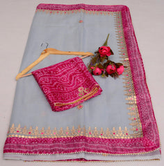 Wholesale Quantity Kota Doria Gotta Patti Work Saree with Bandhej Border for Festive Wear