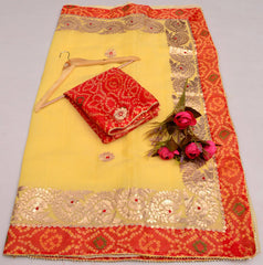 Wholesale Quantity Kota Doria Gotta Patti Saree with Bandhej Border - Beige Color Order Sample