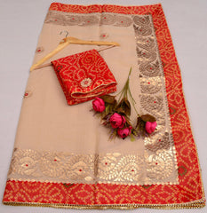Wholesale Quantity Kota Doria Gotta Patti Saree with Bandhej Border - Beige Color Order Sample