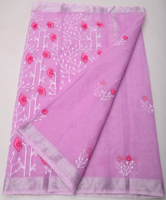 Wholesale Quantity Elegant Embroidered Kota Doria Saree - Pink Colour