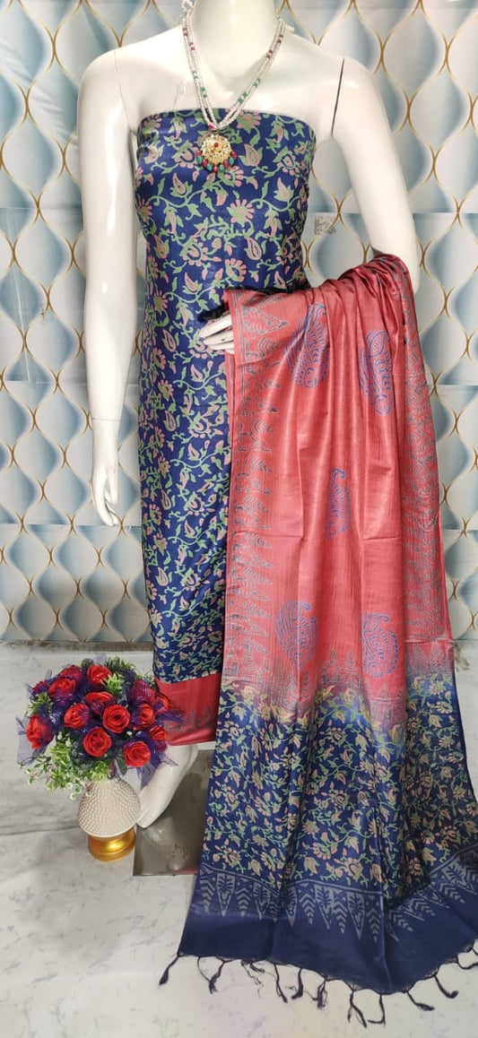 Wholesale Quantity Cotton Silk Blend Dress Material with Printed Design