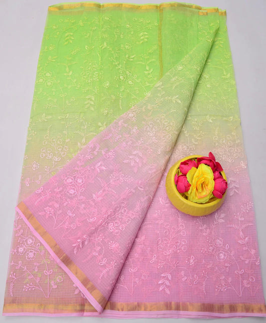 Wholesale Price Kota Doria Pure Cotton Saree with All Over Embroidery