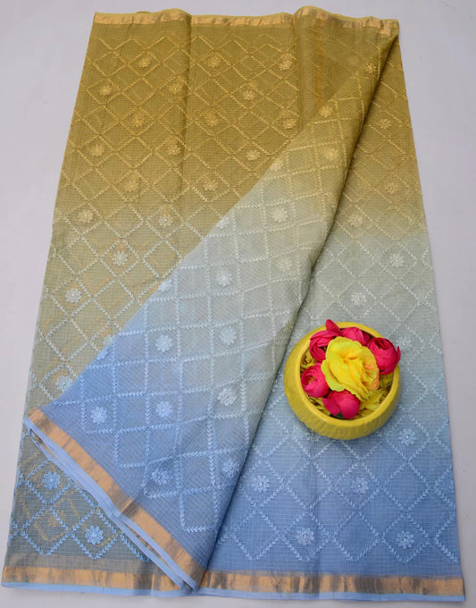 Bulk Quantity Kota Doria Pure Cotton Saree with All-Over Embroidery Work