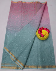 Wholesale Quantity Pure Cotton Kota Doria Saree with All-Over Embroidery - Yellow and Purple Color