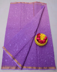 Wholesale Quantity Pure Cotton Kota Doria Saree with All-Over Embroidery - Yellow and Purple Color