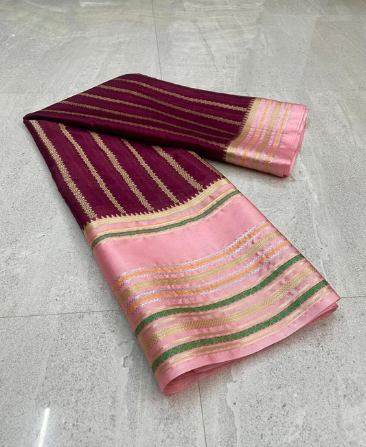 Wholesale Price Banarasi Warm Silk Dyeble Saree Maroon Pink Color