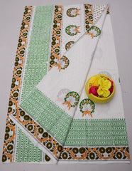 Wholesale Quantity MulMul Pure Cotton Hand Block Printed Saree - Orange Colour