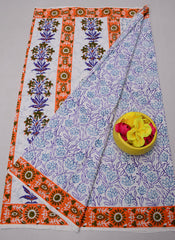 Wholesale Quantity MulMul Pure Cotton Hand Block Printed Saree - Orange Colour