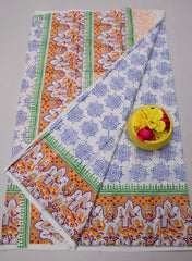 Wholesale Quantity MulMul Pure Cotton Hand Block Printed Saree - Orange Colour