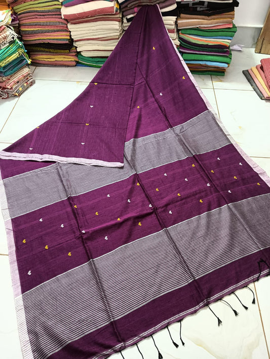 Wholesale Price Cotton Heart weaving Jamdani Saree With Running Blouse