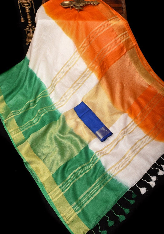 Bulk Quantity Tri-Color Cotton Linen Saree (MOQ 10 Sarees)