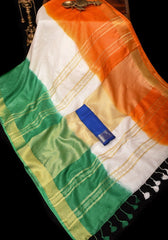 Bulk Quantity Tri-Color Cotton Linen Saree (MOQ 10 Sarees)