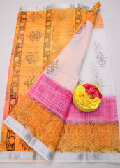 Bulk Quantity Elegant Kota Doria Hand-Printed Sarees