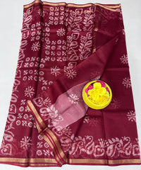 Wholesale Quantity Authentic Pure Silk Kota Doria Saree - Hand Batik Print - Green Color