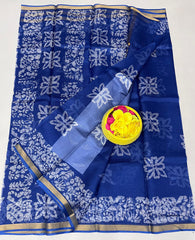 Wholesale Quantity Authentic Pure Silk Kota Doria Saree - Hand Batik Print - Green Color