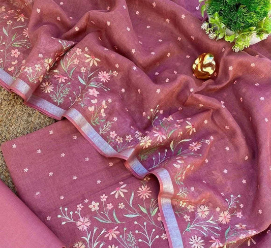 Bulk Quantity Cotton Linen Embroidered Dress Material